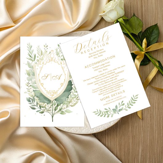 Carte D'accompagnement Rustic Watercolor Greenery Wedding Details