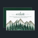 Carte D'accompagnement Rustic Watercolor Mountains & Pine Mariage Website<br><div class="desc">Cette belle carte de site web mariage est conçue pour faire savoir à vos invités où aller en ligne pour obtenir plus d'informations et/ou à RSVP. Il présente un design élégant et rustique avec des calligraphies en dentelle et un paysage aquarelle de sommets accidentés avec forêt de pins verts au...</div>