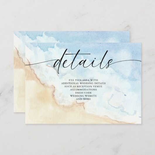 Carte D'accompagnement Rustic Watercolor Ocean Sea Summer Beach Wedding (Devant / Derrière)