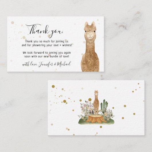 Carte D'accompagnement Rustic wild animals alpaca llama Thank You (Devant / Derrière)