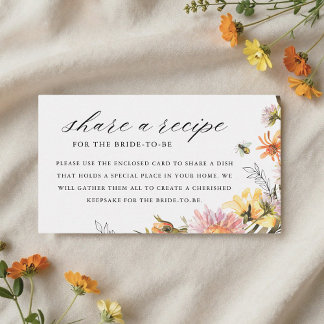 Carte D'accompagnement Rustic Wildflower Bee Bridal Shower Recipe Request