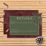 Carte D'accompagnement Rustic Winter Berries & Pine Bourgogne Détails<br><div class="desc">Voici notre carte enchanteresse de détails de mariage hivernal, où l'élégance intemporelle rencontre la beauté de la saison. Le riche arrière - plan bordeaux, astucieusement affligé de doux accents blancs, donne un ton captivant à votre journée spéciale. Dans la zone de texte vert sauge foncé, vos détails mariages brilleront, entouré...</div>
