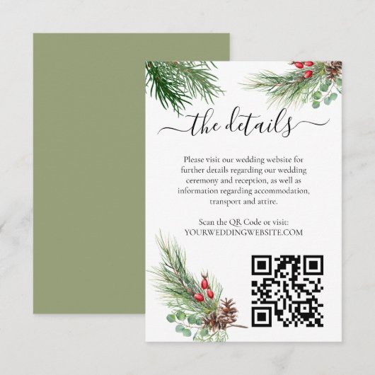 Carte D'accompagnement Rustic Winter Berry Pine Mariage de verdure (Devant / Derrière)