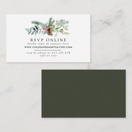 Carte D'accompagnement Rustic Winter Botanical Mariage Website RSVP (Devant / Derrière)