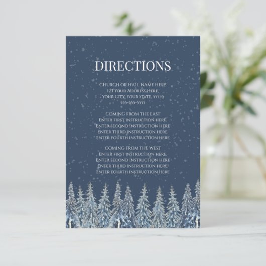 Carte D'accompagnement Rustic Winter Forest Wedding Direction Insert (Debout devant)