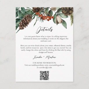 Carte D'accompagnement Rustic Winter Greenery Détails du Mariage QR Websi