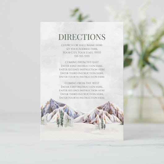 Carte D'accompagnement Rustic Winter Mountain Wedding Direction Insert (Debout devant)