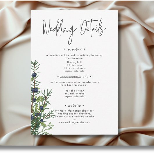 Carte D'accompagnement Rustic Winter Nature & Pine Détails du Mariage