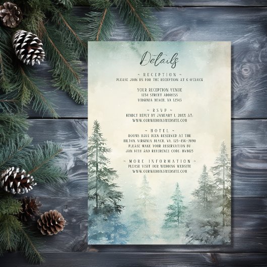 Carte D'accompagnement Rustic Winter Pine Forest Woodland Détails du Mari