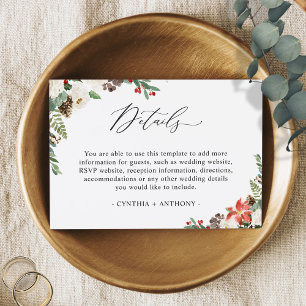 Carte D'accompagnement Rustic Winter Poinsettia Floral Détails du Mariage