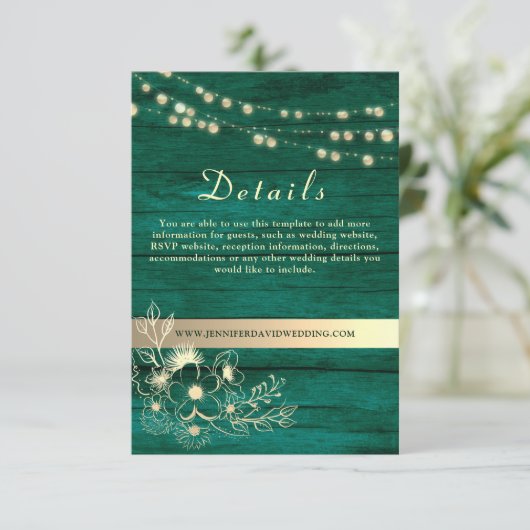 Carte D'accompagnement Rustic Wood Mariage Détails Site Web (Debout devant)