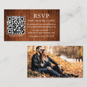 Carte D'accompagnement Rustic Wood Mariage QR Photo RSVP