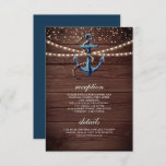 Carte D'accompagnement Rustic Wood Navy Blue Ancre Détails du Mariage<br><div class="desc">Elégante carte d'enceinte à thème nautique avec ancre aquarelle peinte et lumières à cordes avec typographie moderne.</div>