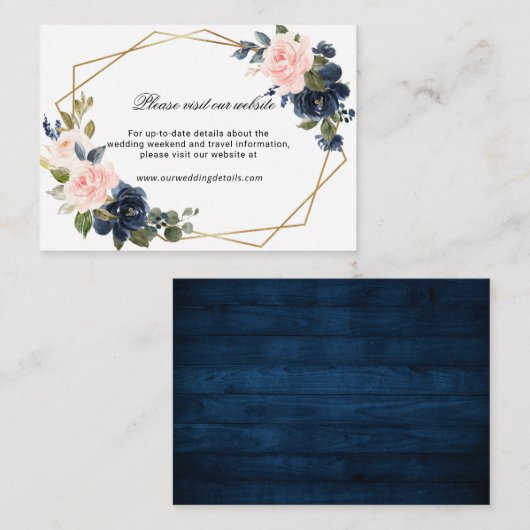 Carte D'accompagnement Rustic Wood Navy Blush Site géométrique Détails (Devant / Derrière)
