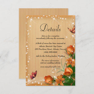 Carte D'accompagnement Rustic Wood Orange Floral Butterfly Mariage Détail