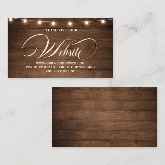 Carte D'accompagnement Rustic Wood String Light Mariage Détails du site W (Devant / Derrière)