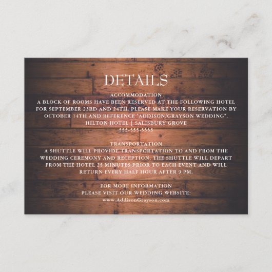 Carte D'accompagnement Rustic Wood String Lights Mariage détails (Devant)