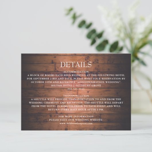 Carte D'accompagnement Rustic Wood String Lights Mariage détails (Debout devant)