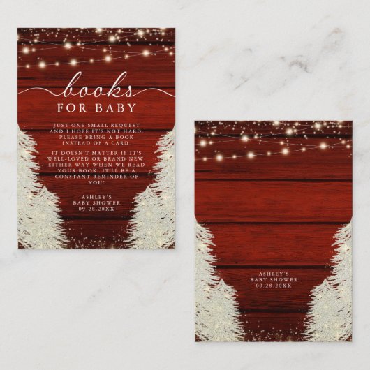 Carte D'accompagnement Rustic Wood String Lights Tree Books Pour Bébé (Devant / Derrière)