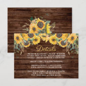 Carte D'accompagnement Rustic Wood Sunflower Grange Détails Mariage (Devant / Derrière)
