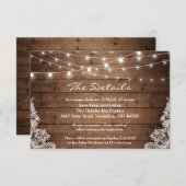 Carte D'accompagnement Rustic Wood Twinkle Lights Lace Détails du Mariage (Devant / Derrière)