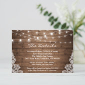 Carte D'accompagnement Rustic Wood Twinkle Lights Lace Détails du Mariage (Debout devant)