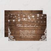 Carte D'accompagnement Rustic Wood Twinkle Lights Lace Détails du Mariage (Devant / Derrière)