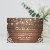 Carte D'accompagnement Rustic Wood Twinkle Lights Lace Détails du Mariage (Debout devant)