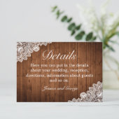 Carte D'accompagnement Rustic Wood & White Lace Détails du Mariage (Debout devant)