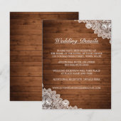 Carte D'accompagnement Rustic Wood & White Lace Détails du Mariage (Devant / Derrière)