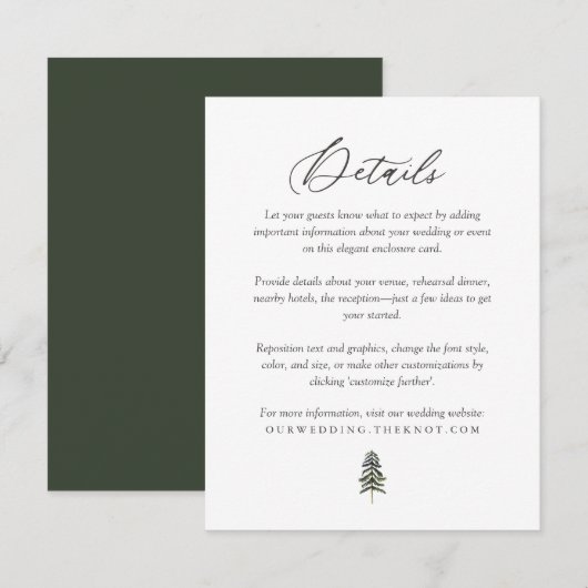 Carte D'accompagnement Rustic Woodland Pine Trees Détails du Mariage (Devant / Derrière)