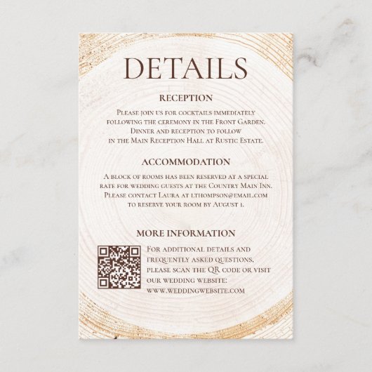 Carte D'accompagnement Rustic Woodland Wedding Details Card with QR code (Devant)