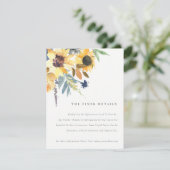Carte D'accompagnement Rustic Yellow Navy Sunflower Floral Mariage Détail (Debout devant)