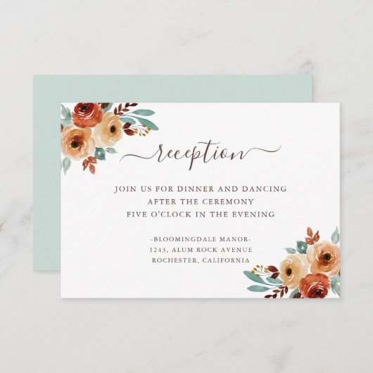 Carte D'accompagnement Rustique Aquarelle Botanique Mariage Réception (Devant / Derrière)