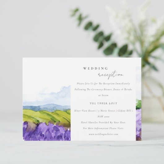 Carte D'accompagnement Rustique Aquarelle Lavande Champ Réception de mari (Debout devant)