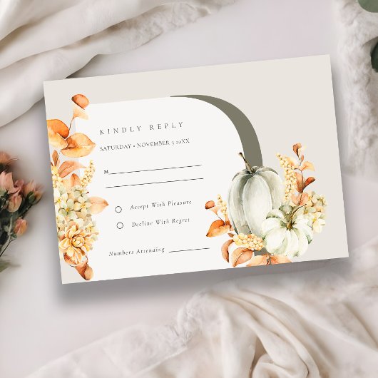 Carte D'accompagnement Rustique Arc Citrouille d'automne mariage floral R