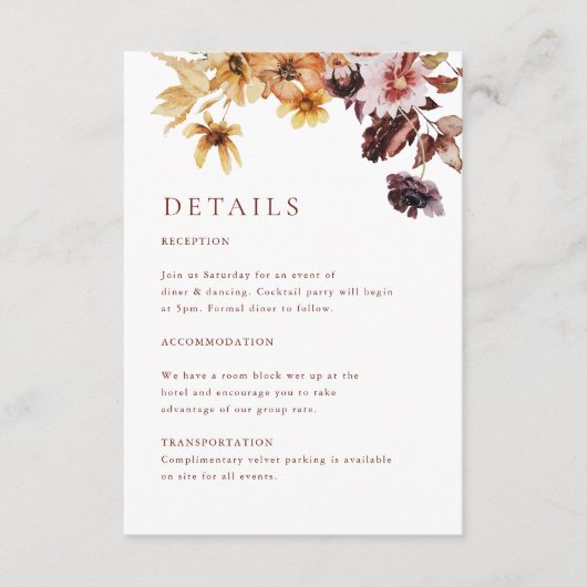 Carte D'accompagnement Rustique Automne Floral Boho Mariage (Devant)