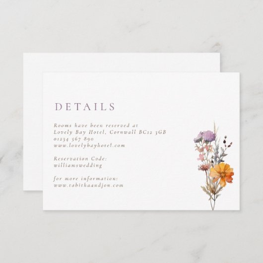 Carte D'accompagnement Rustique Automne Orange & Purple Fleur sauvage Mar (Devant / Derrière)