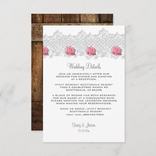 Carte D'accompagnement Rustique Barnwood & Lace Mariage (Devant / Derrière)