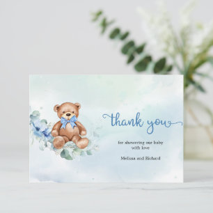 Carte D'accompagnement Rustique bleu clair Floral Merci Ours en Teddy
