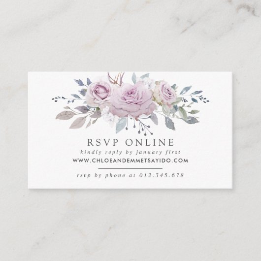 Carte D'accompagnement Rustique Blush violet Mariage Floral site Web RSVP (Devant)