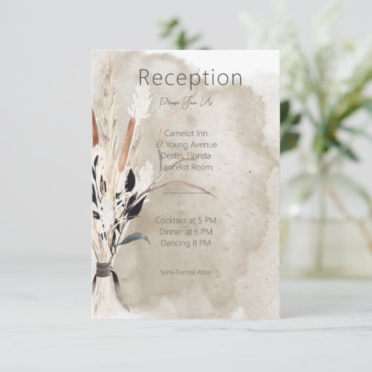 Carte D'accompagnement Rustique Boho Bouquet Réception moderne (Debout devant)