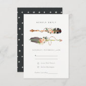 Carte D'accompagnement Rustique Boho Feather Floral Flèche Mariage RSVP (Devant / Derrière)