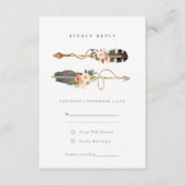 Carte D'accompagnement Rustique Boho Feather Floral Flèche Mariage RSVP (Devant)