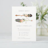 Carte D'accompagnement Rustique Boho Feather Floral Flèche Mariage RSVP (Debout devant)