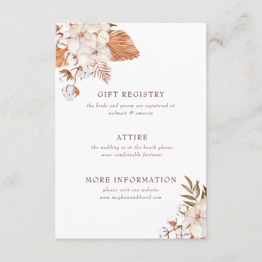 Carte D'accompagnement Rustique Boho Pampas Grass Floral Mariage du déser (Devant)