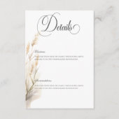 Carte D'accompagnement Rustique Boho séché Tan Grass Détails du Mariage (Devant)