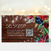 Carte D'accompagnement Rustique Bois Bourgogne Floral Lumières Mariage QR