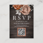 Carte D'accompagnement Rustique Bois brûlé Orange Rose QR Code Mariage RS (Devant)