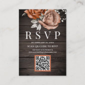 Carte D'accompagnement Rustique Bois Orange Brûlé Rose QR Code RSVP Maria (Devant)